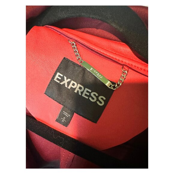 EXPRESS RED COLOR BLOCK MINUS THE Faux LEATHER MOTO JACKET COAT OUTERWEAR SMALL - Picture 3 of 9